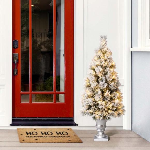 Glitzhome Glitzhome 4ft Pre-Lit Snow Flocked Pine Artificial Christmas Porch Tree With 100 Warm White Lights Set Of 2