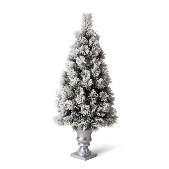 glitzhome Glitzhome 4ft Pre-Lit Snow Flocked Pine Artificial Christmas Porch Tree with 100 Warm White Lights