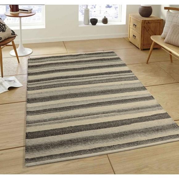 Glitzhome Glitzhome 5.1'Lx3'W Handcrafted Woven Stripe Pattern Heavy Premium Wool Area Rug