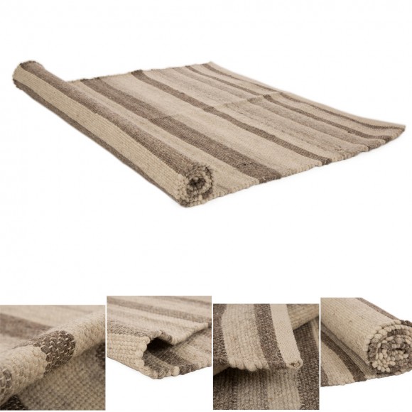 Glitzhome Glitzhome 5.1'Lx3'W Handcrafted Woven Stripe Pattern Heavy Premium Wool Area Rug
