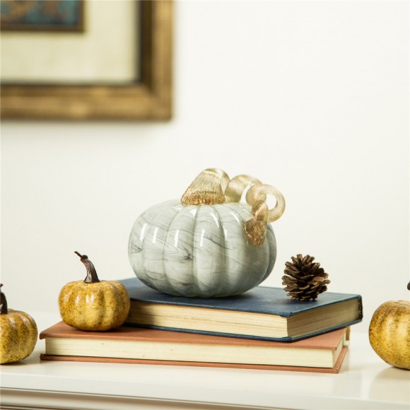 Glitzhome Glitzhome 5.12'D Hand Blown Gray Marbleized Glass Pumpkin Decor