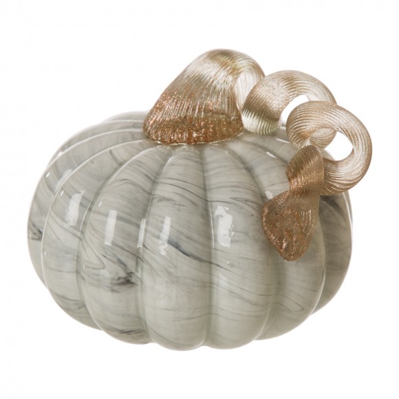 glitzhome Glitzhome 5.12'D Hand Blown Gray Marbleized Glass Pumpkin Decor