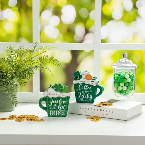 Glitzhome Glitzhome 5.25"H Set Of 2 Wooden St. Patrick's Coffee Cup Table Decor