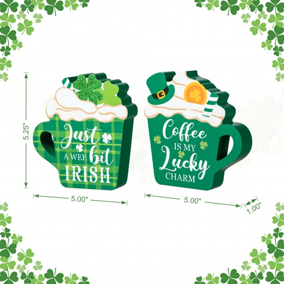Glitzhome Glitzhome 5.25"H Set Of 2 Wooden St. Patrick's Coffee Cup Table Decor