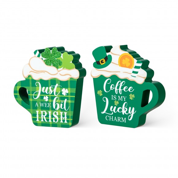 glitzhome Glitzhome 5.25"H Set of 2 Wooden St. Patrick's Coffee Cup Table Decor