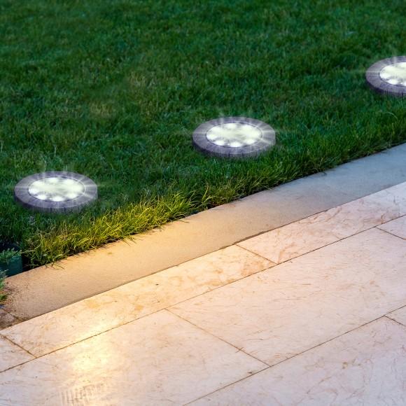Glitzhome Glitzhome 5.25"H Set Of 4 Resin Solar Powered Disk Light Or Outdoor Pathway Light Or Ground Light (KD)