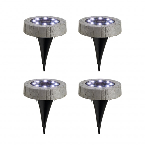 glitzhome Glitzhome 5.25"H Set of 4 Resin Solar Powered Disk Light or Outdoor Pathway Light or Ground Light (KD)