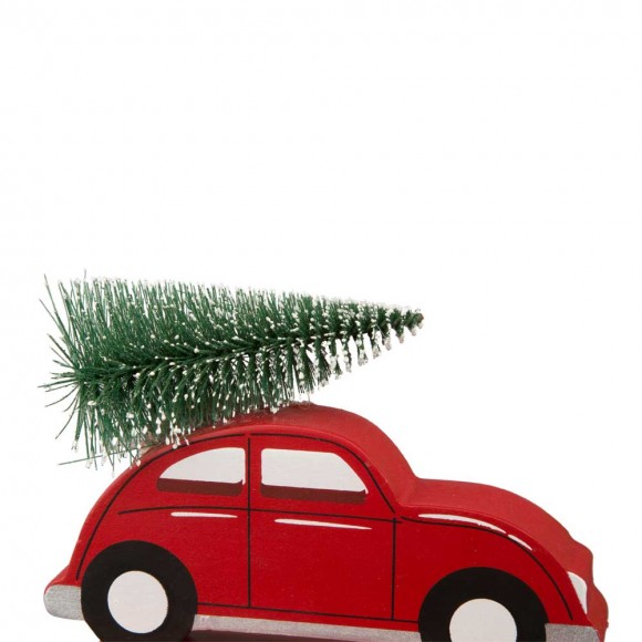 Glitzhome Glitzhome 5.31"H Wooden/Metal Red Car Stocking Holder