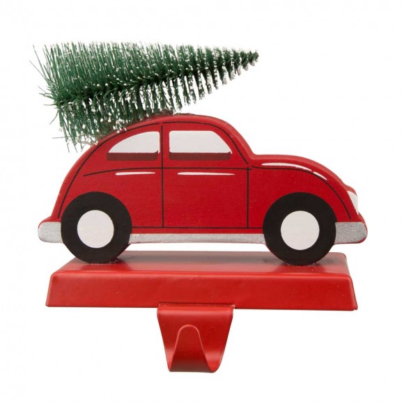 glitzhome Glitzhome 5.31"H Wooden/Metal Red Car Stocking Holder