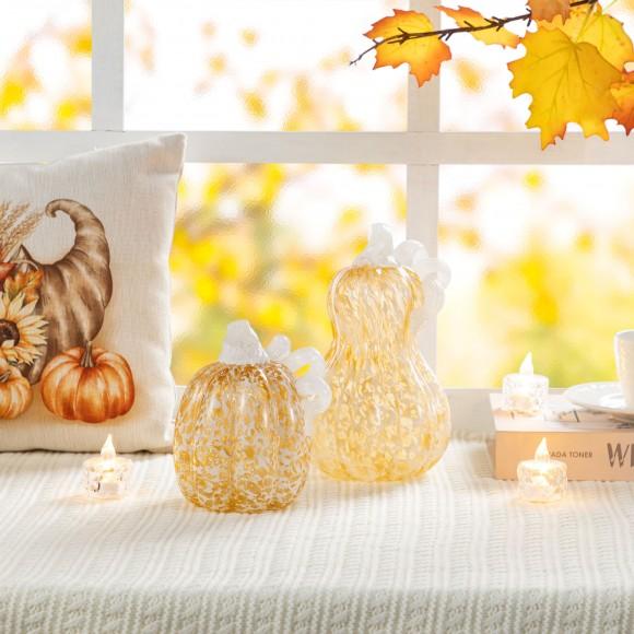 Glitzhome Glitzhome 5.5"H Fall Amber Dots Glass Pumpkin