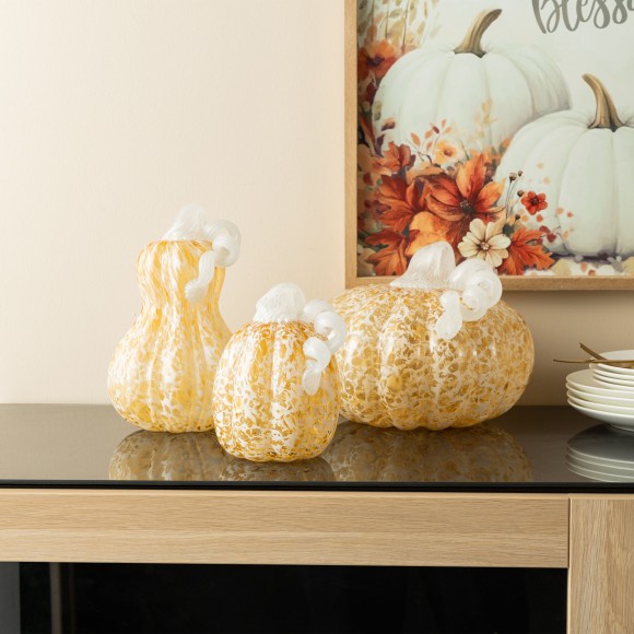 Glitzhome Glitzhome 5.5"H Fall Amber Dots Glass Pumpkin