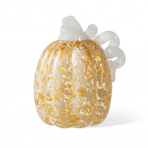 glitzhome Glitzhome 5.5"H Fall Amber Dots Glass Pumpkin