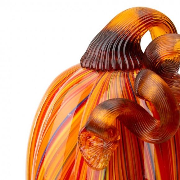 Glitzhome Glitzhome 5.5"H Hand Blown Multi Striped Glass Pumpkin Decor