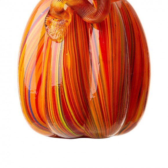 Glitzhome Glitzhome 5.5"H Hand Blown Multi Striped Glass Pumpkin Decor