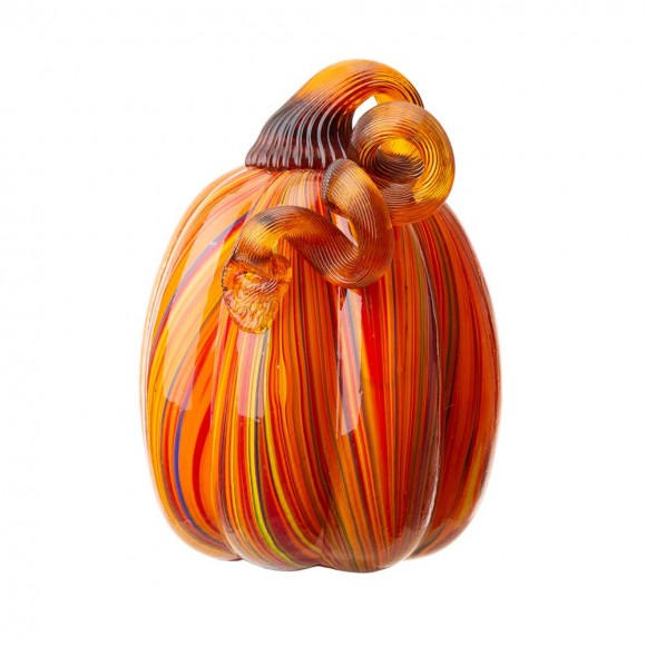 glitzhome Glitzhome 5.5"H Hand Blown Multi Striped Glass Pumpkin Decor
