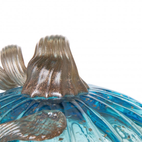 Glitzhome Glitzhome 5.51"D Hand Blown Blue Glitter Glass Pumpkin Decor