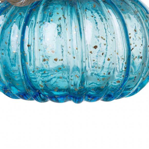 Glitzhome Glitzhome 5.51"D Hand Blown Blue Glitter Glass Pumpkin Decor