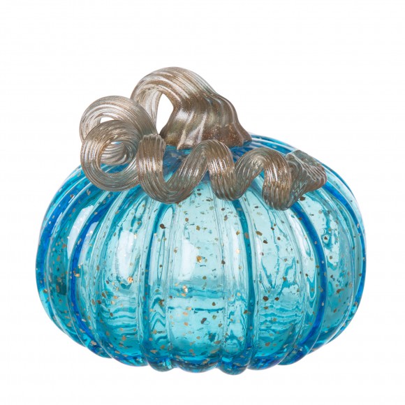 glitzhome Glitzhome 5.51"D Hand Blown Blue Glitter Glass Pumpkin Decor