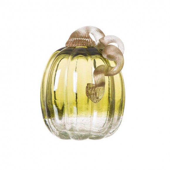 glitzhome Glitzhome 5.51"H Hand Blown Green Crackle Glass Pumpkin Decor
