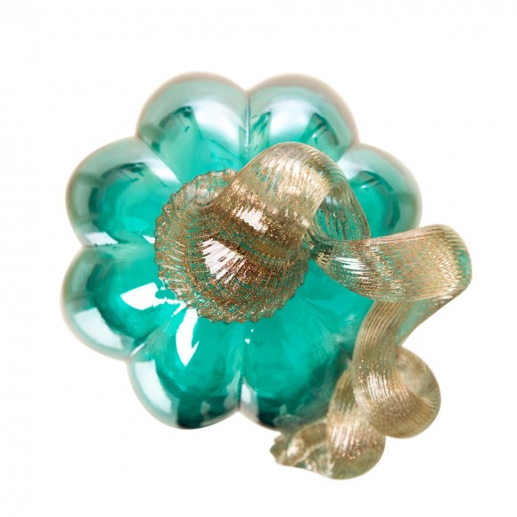 Glitzhome Glitzhome 5.51"H Hand Blown Turquoise Crackle Glass Pumpkin Decor