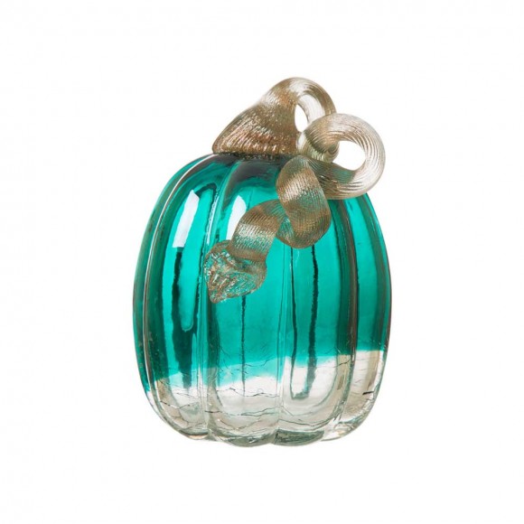 glitzhome Glitzhome 5.51"H Hand Blown Turquoise Crackle Glass Pumpkin Decor