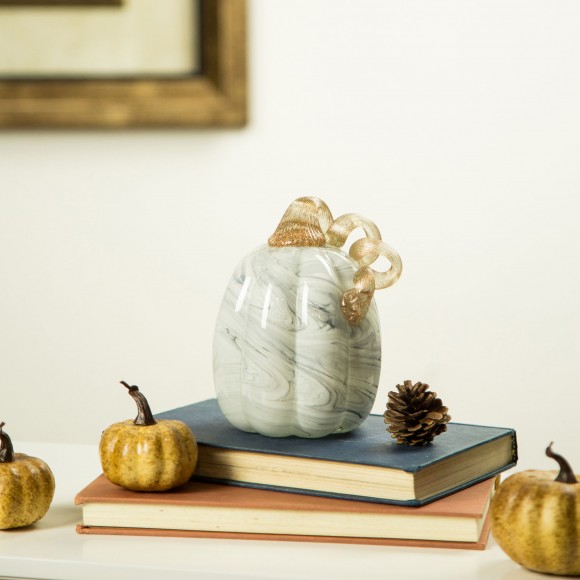Glitzhome Glitzhome 5.71''H Hand Blown Gray Marbleized Glass Pumpkin Decor