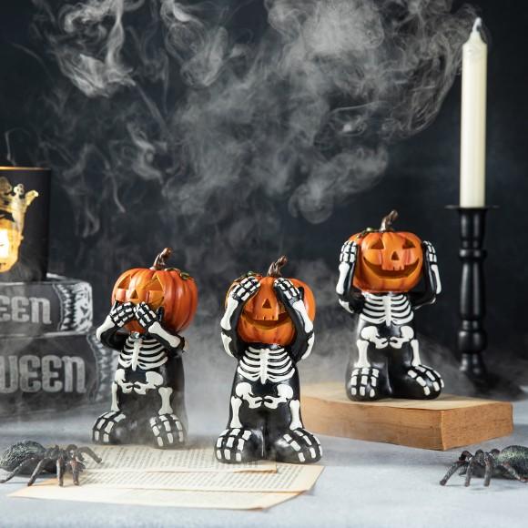 Glitzhome Glitzhome 5.75"H Set Of 3 Halloween Resin Skeleton Pumpkin Table Decor