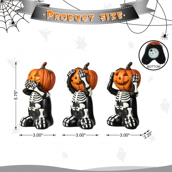 Glitzhome Glitzhome 5.75"H Set Of 3 Halloween Resin Skeleton Pumpkin Table Decor