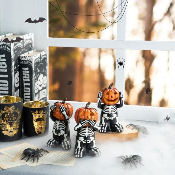 Glitzhome Glitzhome 5.75"H Set Of 3 Halloween Resin Skeleton Pumpkin Table Decor