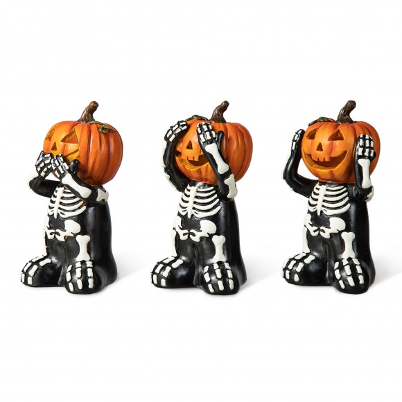 glitzhome Glitzhome 5.75"H Set of 3 Halloween Resin Skeleton Pumpkin Table Decor