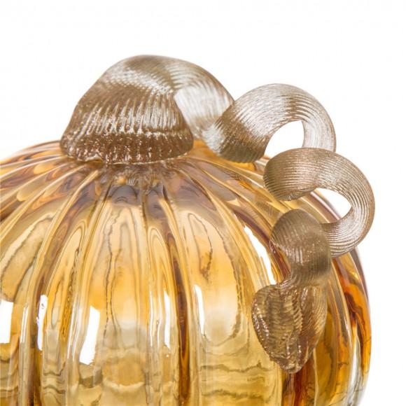 Glitzhome Glitzhome 5.91"D Hand Blown Amber Two-tone Crackle Glass Pumpkin Decor