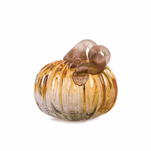 glitzhome Glitzhome 5.91"D Hand Blown Amber Two-tone Crackle Glass Pumpkin Decor