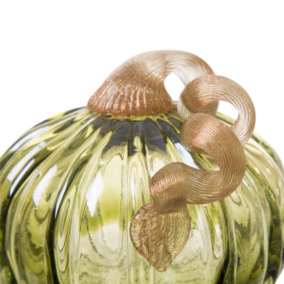 Glitzhome Glitzhome 5.91"D Hand Blown Green Crackle Glass Pumpkin Decor
