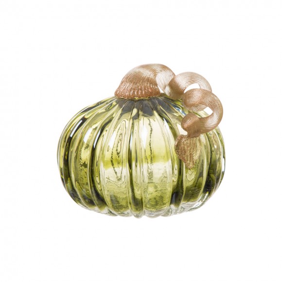 glitzhome Glitzhome 5.91"D Hand Blown Green Crackle Glass Pumpkin Decor