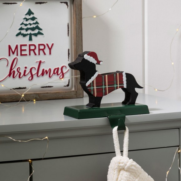Glitzhome Glitzhome 5.92"H Wooden/Metal Dachhound Stocking Holder