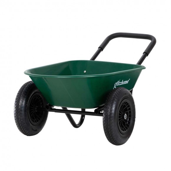 Glitzhome Glitzhome 5-cu Ft Green Steel Framed Plastic Garden Dual-Wheel Utility Dump Cart