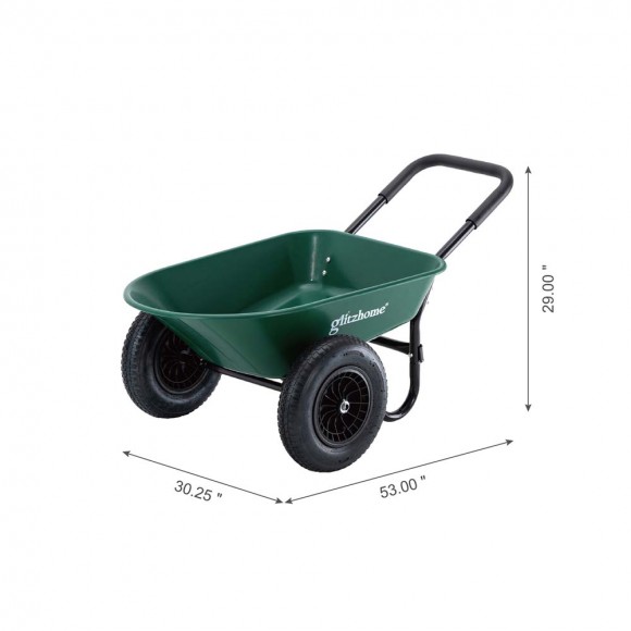 Glitzhome Glitzhome 5-cu Ft Green Steel Framed Plastic Garden Dual-Wheel Utility Dump Cart