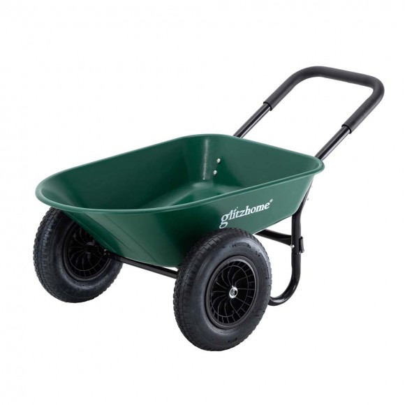 glitzhome Glitzhome 5-cu ft Green Steel Framed Plastic Garden Dual-Wheel Utility Dump Cart