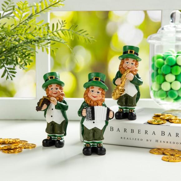 Glitzhome Glitzhome 5"H Set Of 3 St Patrick's Leprechaun Musicians Resin Table Decor