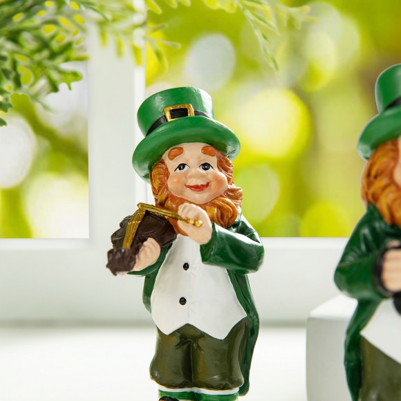 Glitzhome Glitzhome 5"H Set Of 3 St Patrick's Leprechaun Musicians Resin Table Decor