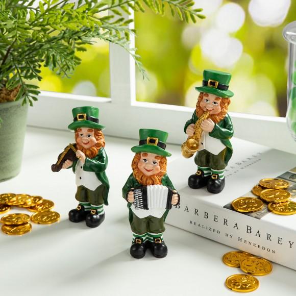 Glitzhome Glitzhome 5"H Set Of 3 St Patrick's Leprechaun Musicians Resin Table Decor