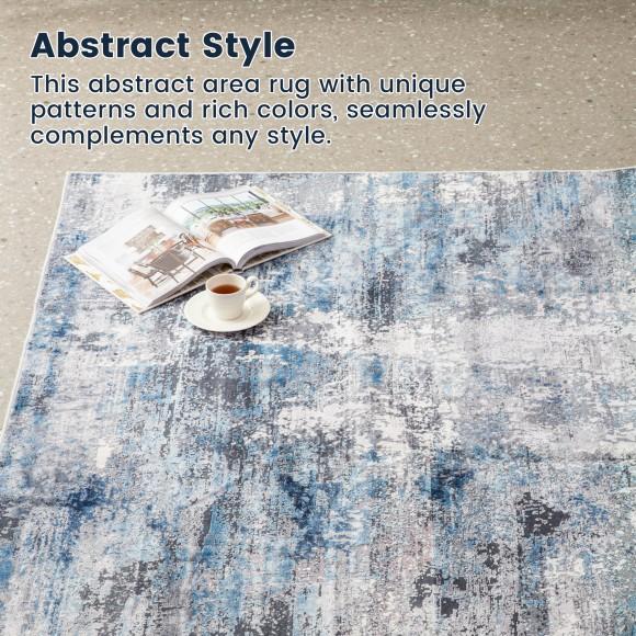 Glitzhome Glitzhome 5" X 8" Abstract Blue/ Ivory/ Tan Area Rugs