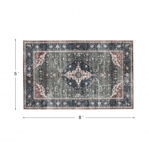 Glitzhome Glitzhome 5" X 8" Oriental Green/ Tan Area Rugs
