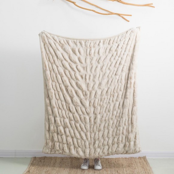 Glitzhome Glitzhome 50"*60" Faux Fur Elastic Throw/Blanket Beige (Face Fabric 1000gsm; Back 210gsm)