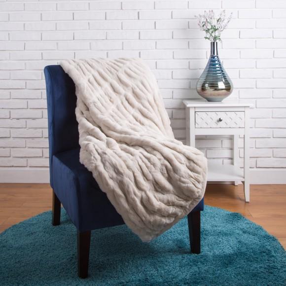 glitzhome Glitzhome 50"*60" Faux Fur Elastic Throw/Blanket Beige (Face Fabric 1000gsm; Back 210gsm)