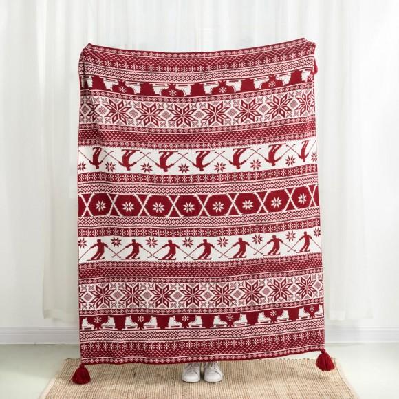 Glitzhome Glitzhome 50"L*60"W Knitted Acrylic Red Throw Blanket W/Tassels