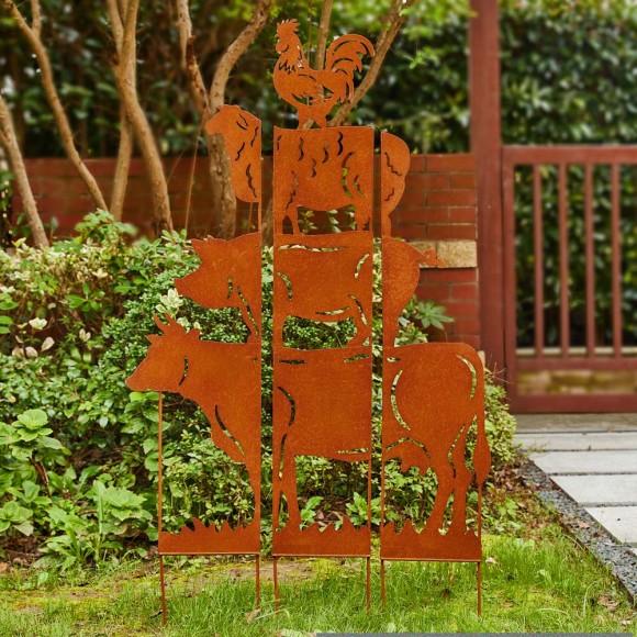 Glitzhome Glitzhome 51.25"H Farmhouse Metal Rustic Animals Silhouette Yard Stake Set Of 3