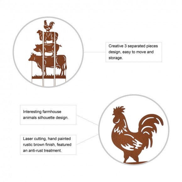Glitzhome Glitzhome 51.25"H Farmhouse Metal Rustic Animals Silhouette Yard Stake Set Of 3