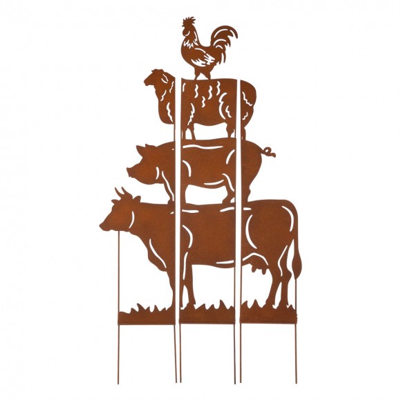 glitzhome Glitzhome 51.25"H Farmhouse Metal Rustic Animals Silhouette Yard Stake Set of 3