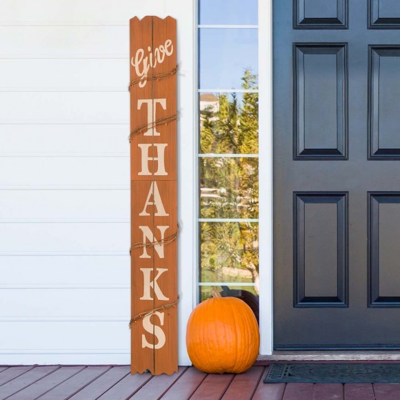 Glitzhome Glitzhome 51.57" H Wooden "Give THANKS" Porch Sign Board With Cane Decoration
